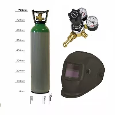 Co2 Argon Mix 5% Gas Cylinder 10L 200 BAR MIG Welding With Regulator And Helmet • £169.99