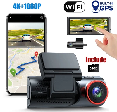 $152.99 • Buy TOGUARD WiFi GPS Dual Dash Cam 4K+1080P Front And Rear Car Camera Gesture Sensor
