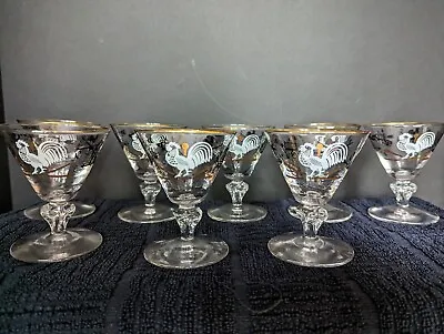 8 Libbey Mid Century Rooster Weathervane Short Martini Cocktail Glasses Vintage  • $29.95