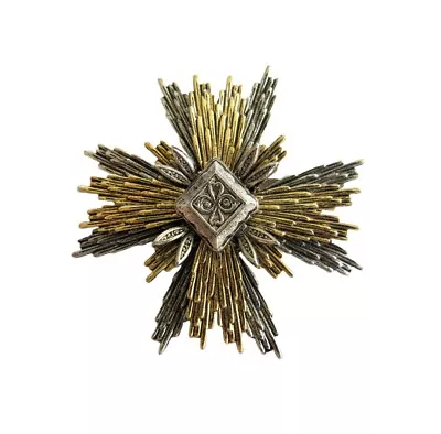 Vintage ART Two Tone Maltese Cross Brooch Pin • $35