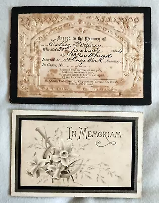 Antique In Memoriam Card 1892 & Memory Of Card 1884. • £2.95