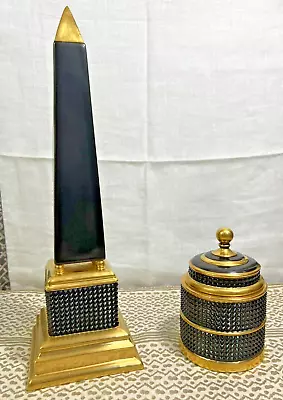 Bibliotheque 24K Gold Candle & 24K Gold Plated Obelisk Desk Decor By L'Objet • $180