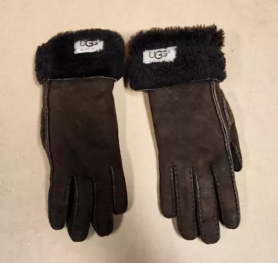 UGG Australia Women's Dark Brown Dyed Shearling Sheepskin Gloves ~ Size Small • $23.90