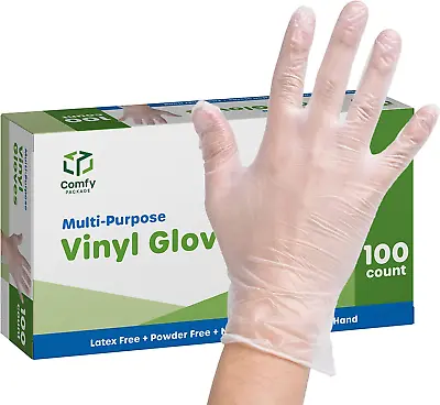 [100 Pack] Clear Powder Free Vinyl Disposable Plastic Gloves S M L XL • $10.04