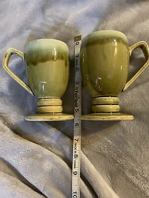 Lot Of 2 Dripedge Green Atomic Mugs Pottery Coffee Cup Pedestal Vintage Mug • $10.99