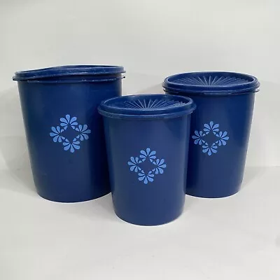 Vintage TUPPERWARE 3 Blue Canister Servalier Nesting Set Lids • $39.99