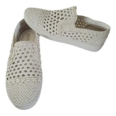 Michael Kors Women's White Woven Slip-on Loafers Flats Cushioned Comfort 8M • $20.20