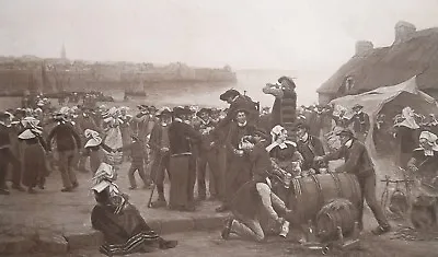 FRANCE French Marriage In Brittany Drinking Dancing - 1890 Fine Quality Print • $22
