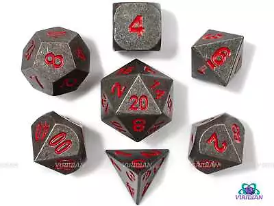 Walls Of Ravenloft | Matte Gray And Red Metal Dice Set (7) | Dungeons And • $20