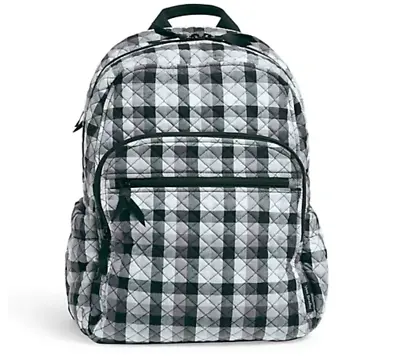 NEW ! NWT VERA BRADLEY Campus Backpack In Kingbird Plaid Black/White • $59.99