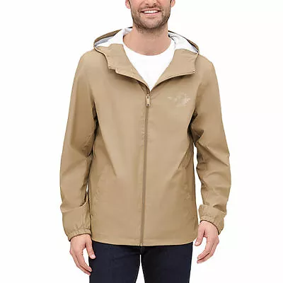 NEW Dockers Men's Hooded Water Resistant Rain Jacket Tan XLarge MSRP: $140 • $46.99