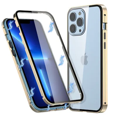 For IPhone 13 12 11 Pro Max Case Magnetic Metal Bumper Double Glass Full Cover • $12.89