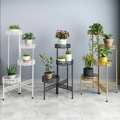 3/4 Tier Metal Plant Pot Stand Planter Flower Display Shelf Outdoor Garden UK • £10.94