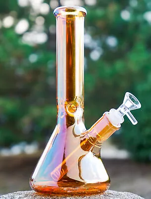 GIRLY 10  Inch THICK Iridescent Beaker BONG Glass Water Pipe HEAVY GLASS *USA* • $92.78