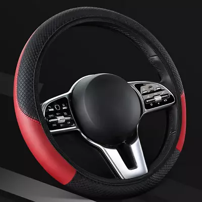 15 /38cm Black/Red Leather Car Steering Wheel Cover Anti-slip Auto Accessories • $10.70