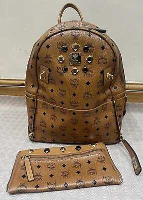 MCM Dual Stark Studded Backpack Bag (Visetos Cognac)- Large • £199