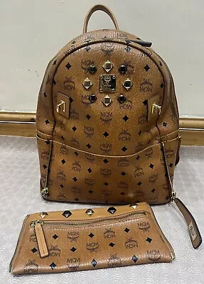 MCM Dual Stark Studded Backpack Bag (Visetos Cognac) • £220