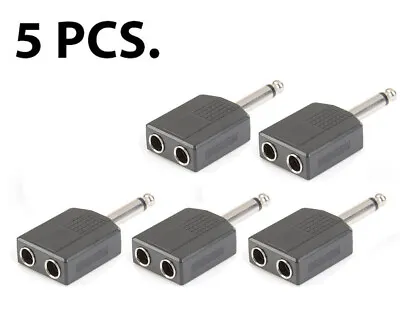 5x Mono 6.35mm 1/4  Splitter 1 Male Plug To 2 Female Jack Audio Y Adapter • $9.95