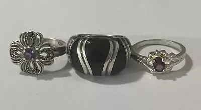 Vintage Rings Lot Of 3 Colorful Stones Sz.7.5-8 Sterling Silver *Pretty* • $49.99