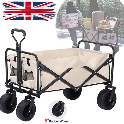 5  Rubber Wheel Heavy Duty Foldable Garden Trolley Cart Wagon Wheelbarrow UK • £36.59