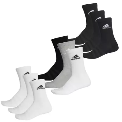 Adidas Mens Womens Unisex 3 Pairs Fully Cushioned Cotton Trainer Crew Socks • £12.49