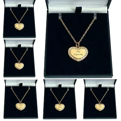 Rose Gold Necklace With Any Engraving On Heart Pendant With Crystals & Gift Box • £18.99