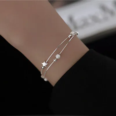 £3.59 • Buy 925 Silver Star Ball Bead Bracelets Chain Bangle Charm Women Party Jewelry Gifts