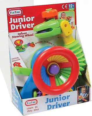 JUNIOR DRIVER CAR Steering Wheel Activity Toy Buggy Stroller Baby Seat Fun Time • £14.92