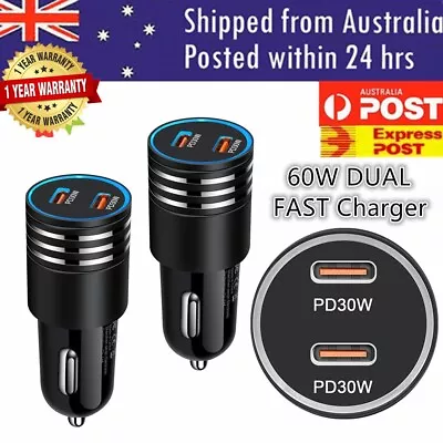 60W Dual USB-C 2 Type-C Port PD Car Charger USB C QC4.0 Quick Charging Adapter • $5.99