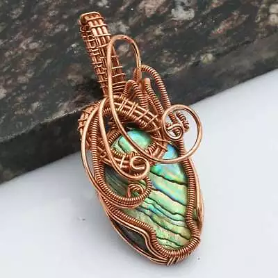 Abalone Shell Gemstone Ethnic Copper Wire Pendant Jewelry 2.08  AP-34978 • $3.99