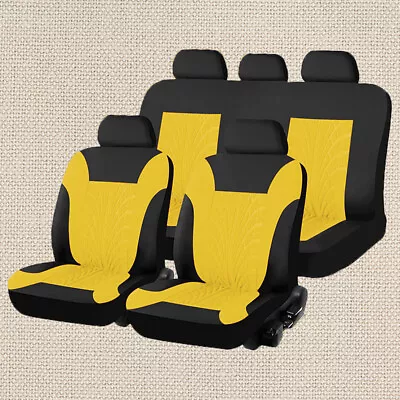 Full Set Yellow Car Seat Cover Polyester Fabric Front Rear Seat Cushion Mat • $55.67