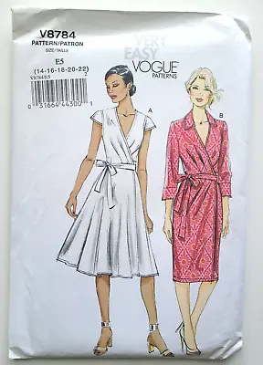 Vogue 8784 Pattern Lined Wrap Dress W/ Sleeve Variations Size 14-22 UNCUT • $14.99