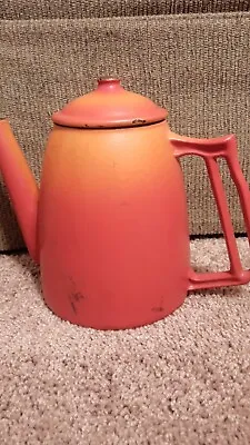 Vintage Descoware Flame Orange Enamelware Cast Iron Kettle Tea Pot Belgium  • $59.99