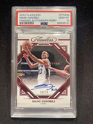 2022 Flawless Manu Ginobili Finishes Autograph Ruby /15 PSA 10 Spurs • $58