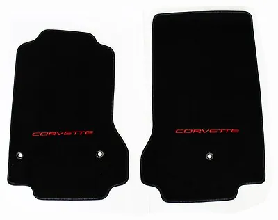 NEW! Black Front Floor Mats 2008-2012 C6 Corvette Embroidered Script In Red Pair • $102.93