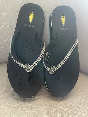 Volatile Bling Black Womens  Platform Wedge Thong Sandals Size 8  • $22