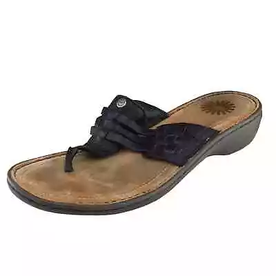 UGG Flip Flop Sandals Black Wedge Heel Leather Men Size 9 Medium • $28