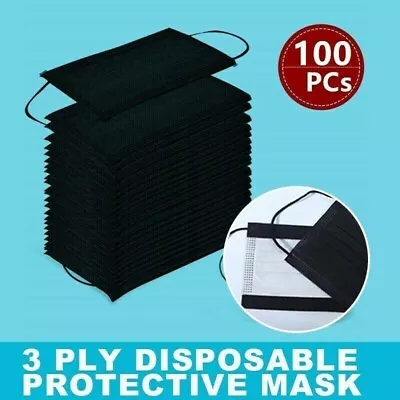 100 PCS Disposable Face Mask Non Medical Surgical 3 Ply Ear Loop Black Masks • $9.99