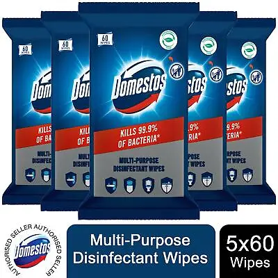 £9.99 • Buy 5xDomestos Disinfectant Antibacterial Surface Wipes To Fight All Germs, 60 Wipes