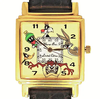 Taz Bugs Daffy Sylvester Marvin Fossil W-B Unworn Rare SQR Gold Watch Case $229 • $228.85