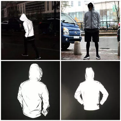 Men's Reflective Jacket Coat Hoodie Waterproof Cycling Motorcycle Night Safe • $29.99