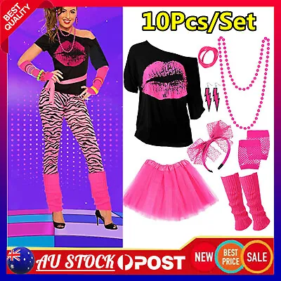 10PCS Women Ladies 1980s Costume 80s Party Dress T-shirt Tutu Skirt Accessories • $35.90