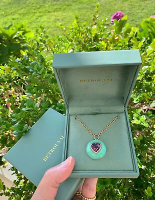 $4795 • Buy RETROUVAI Lollipop Necklace Chrysoprase With Amethyst Heart 14k