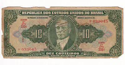 ND (1943) Brazil 10 Cruzeiros Banknote (Thesouro Nacional) (Autographed) • $12.63