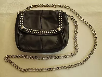 B. Makowsky SMALL Black Leather Crossbody Shoulder Bag Purse Heavy Chain Strap • $39.95