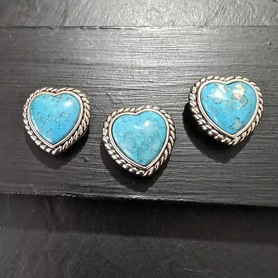 Lot Of 3 Vintage Heart Shaped Faux Turquoise Snap On Button Covers • $10