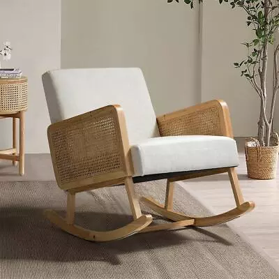 Classic Modern Style Rocking Chair With Rattan Arms • $165.98