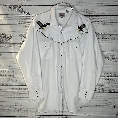 Vintage Ely Diamond Long Sleeve Pearl Snap Shirt Western Embroidered Eagles XXL • $27.49