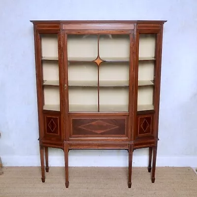 Antique Glazed Bookcase Edwardian Satinwood Mahogany Astragal Display Cabinet • £345