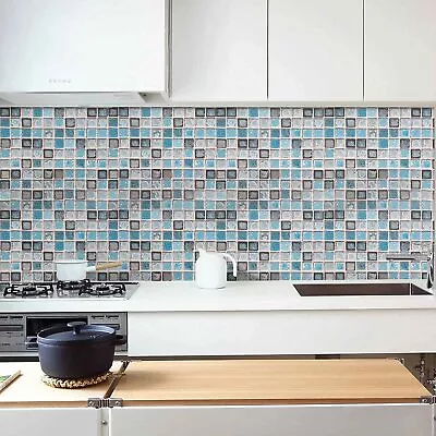 Peel & Stick Blue Mosaic Tile Self-adhesive Vinyl Wallpaper Kitchen Bathroom • $44.50